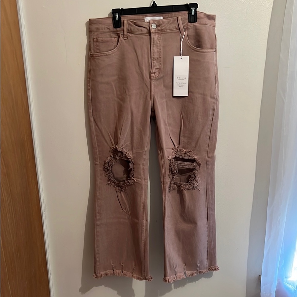 NWT Risen Women's Distressed Jeans Mauve‎ size 1XL